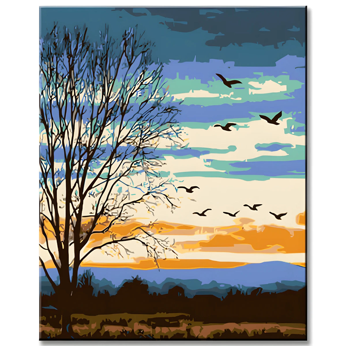 Malen nach Zahlen Kunst Natur Gänse im Winterhimmel
