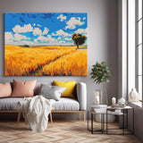Malen nach Zahlen Kunst Natur Ein Herbstfarbenes Feld mit Wolken