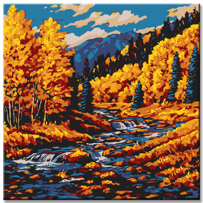 Malen nach Zahlen Kunst Natur Fluß fließt durch die Herbstlandschaft