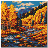Malen nach Zahlen Kunst Natur Fluß fließt durch die Herbstlandschaft