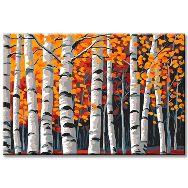 Malen nach Zahlen Kunst Natur kahle Bäume mit Herbstblättern