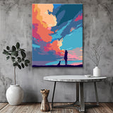 Malen nach Zahlen Kunst Natur Mädchen mit Hund und exotischen Wolken