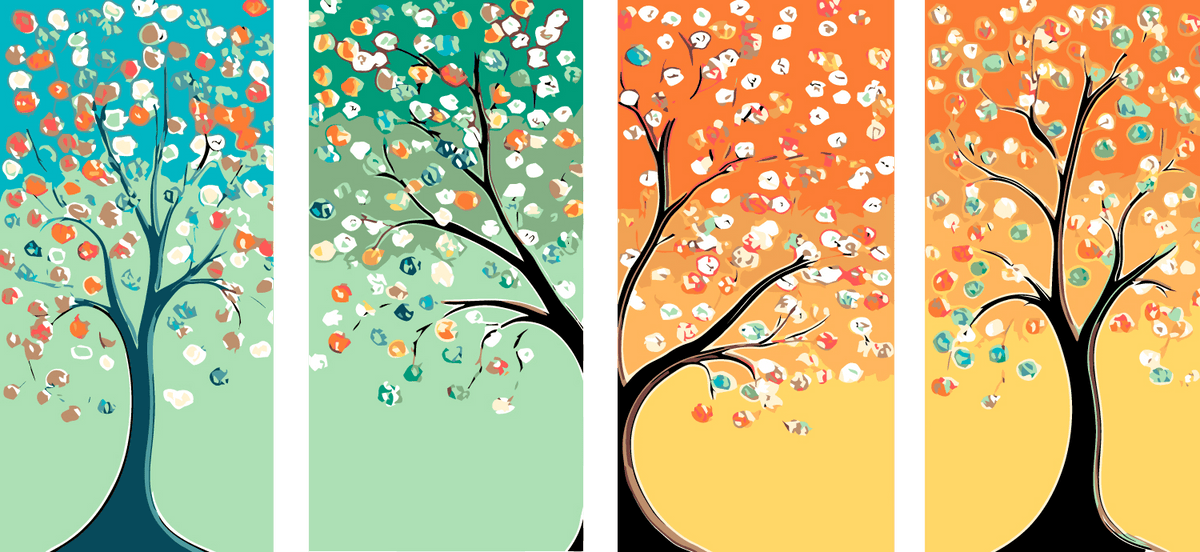 Malen nach Zahlen Kunst Natur vier Farben Baum