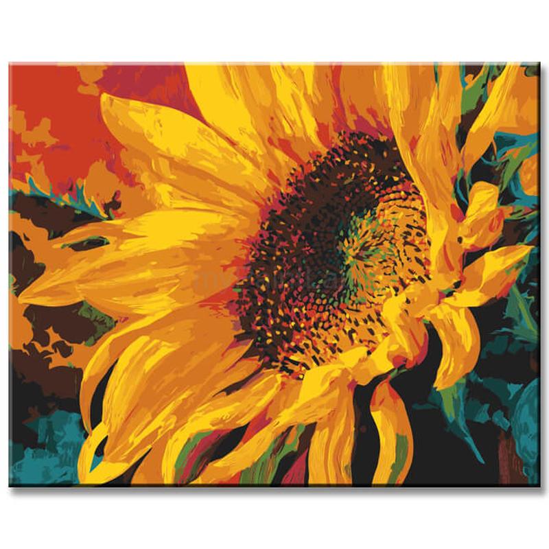 Malen nach Zahlen Kunst Natur Sonnenblume mit Kopf nach oben