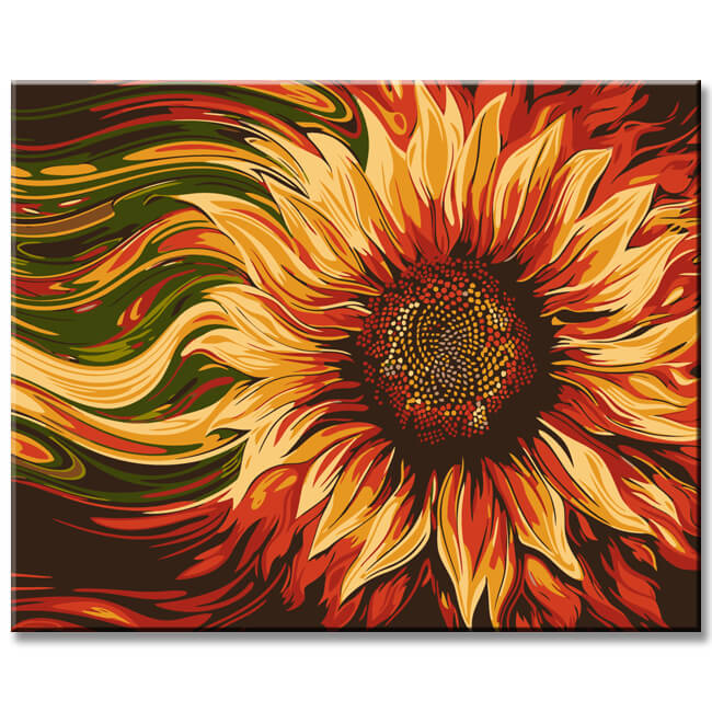 Malen nach Zahlen Kunst Natur offene Sonnenblume weht im Wind