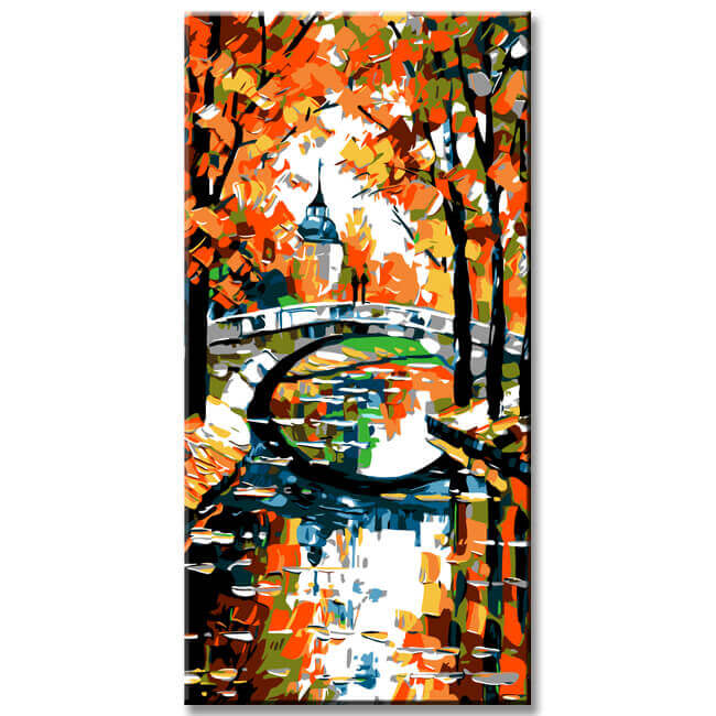 Malen nach Zahlen Herbstlandschaft mit Fluss und Brücke