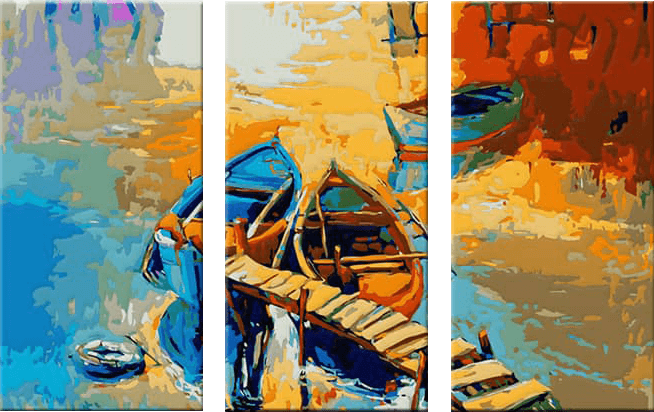 Malen nach Zahlen Natur Kunst Boot am See I 3-teilig