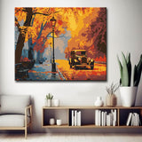 Malen nach Zahlen Herbst Stadt mit Oldtimer