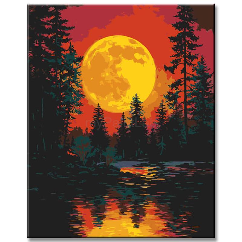 Malen nach Zahlen Nachtstimmung mit Blutmond