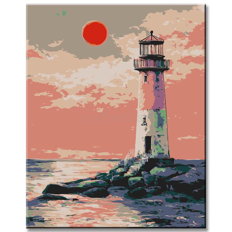 Malen nach Zahlen Leuchtturm im Sonnenuntergang