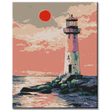 Malen nach Zahlen Leuchtturm im Sonnenuntergang