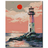 Malen nach Zahlen Leuchtturm im Sonnenuntergang
