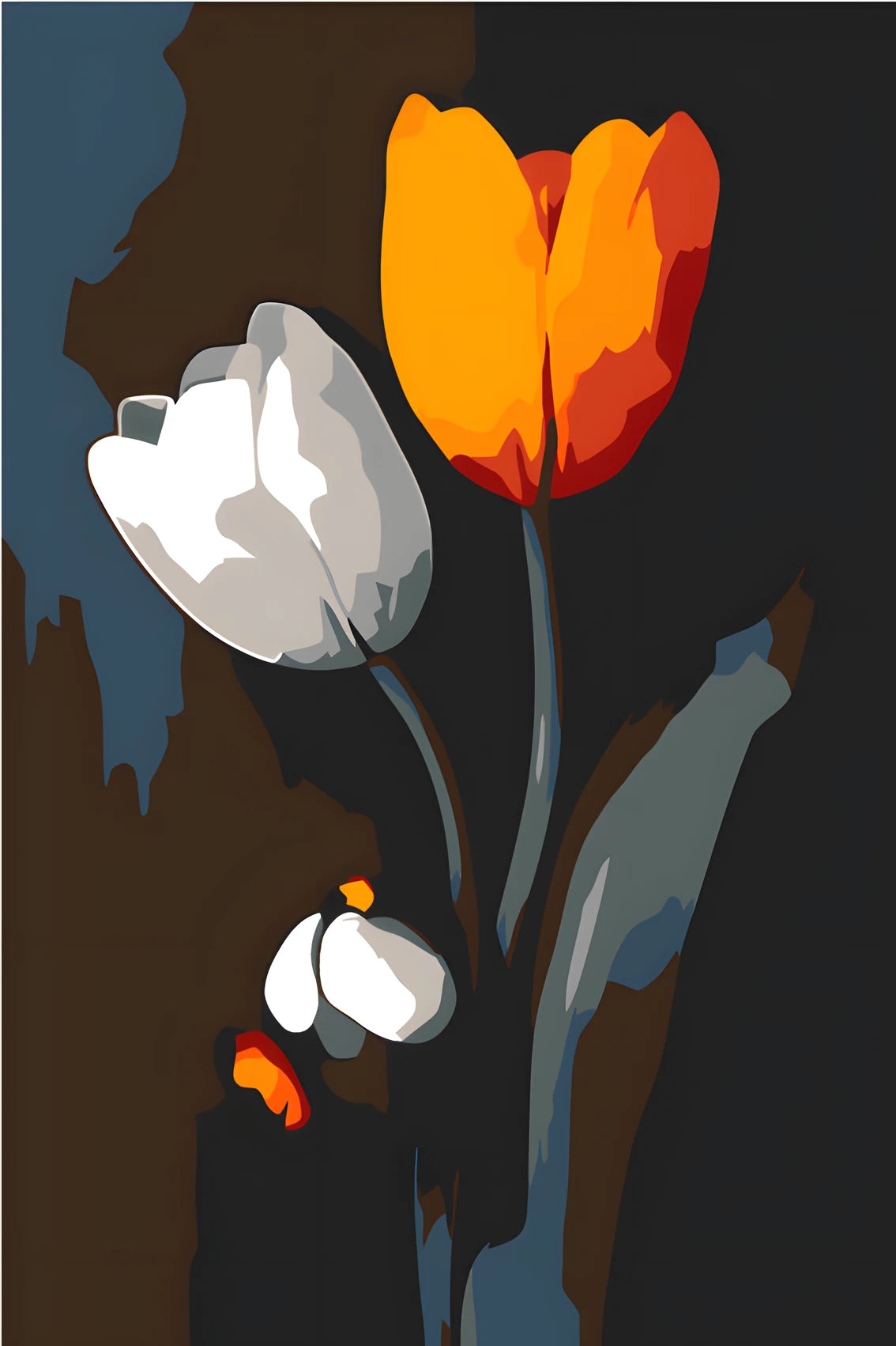 Malen nach Zahlen Orange und weiße Tulpe Schwarzweiss