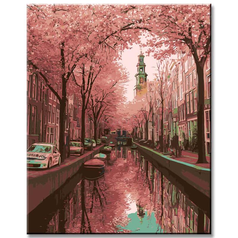 Malen nach Zahlen Niederlande Kanal Holland Kirschblüte