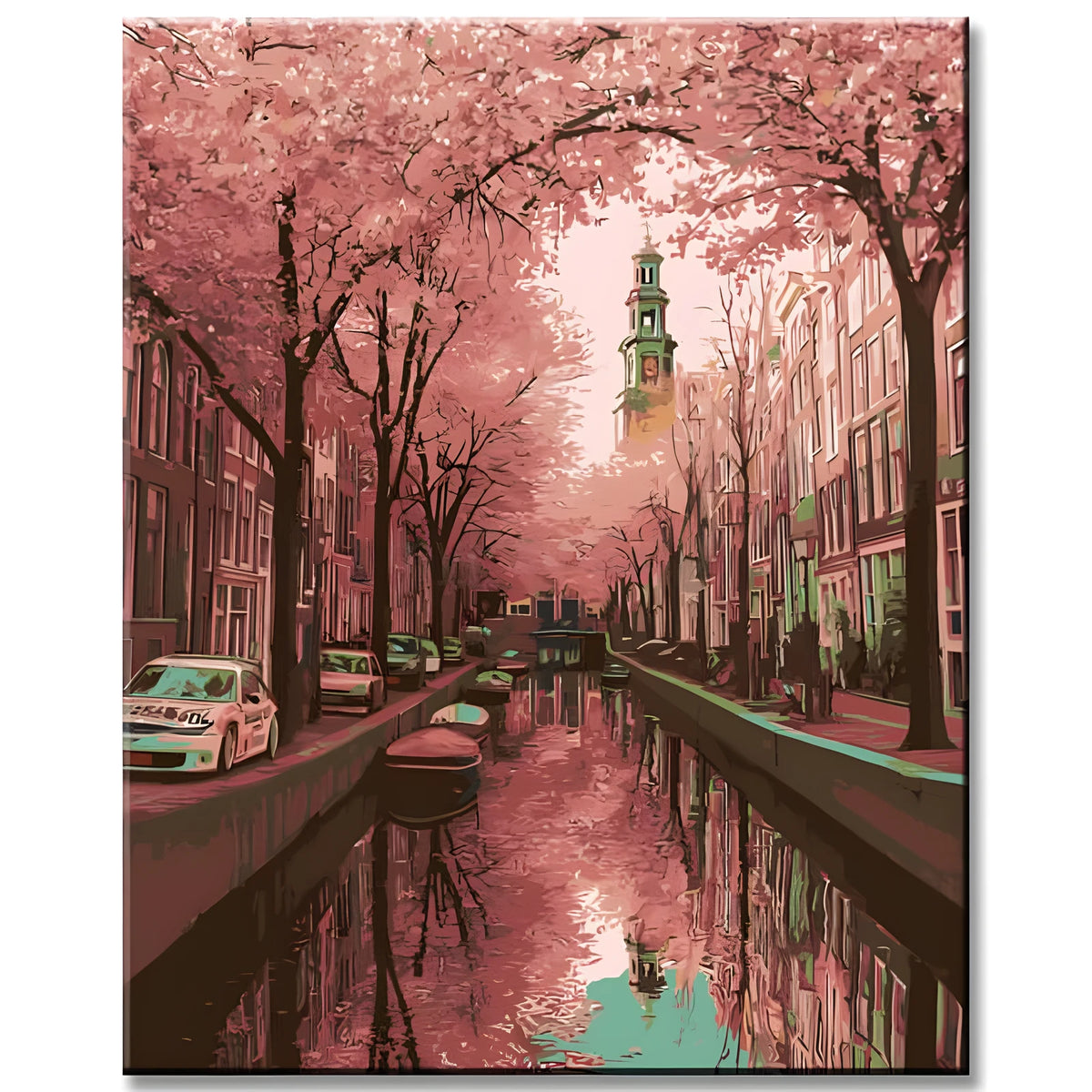 Malen nach Zahlen Niederlande Kanal Holland Kirschblüte