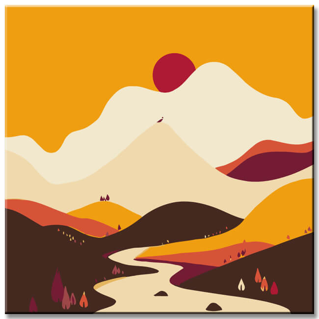 Malen nach Zahlen Kunst Sonne über Berg