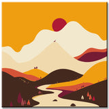 Malen nach Zahlen Kunst Sonne über Berg