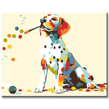 Malen nach Zahlen Kunst Sitzender Hund verliert bunte Punkte