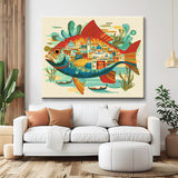 Malen nach Zahlen Kunst Tier Bunter Fisch mit orientalischer Stadt im Bauch