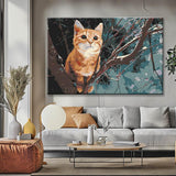 Malen nach Zahlen Kunst Tier orangene Katze klammert am Ast