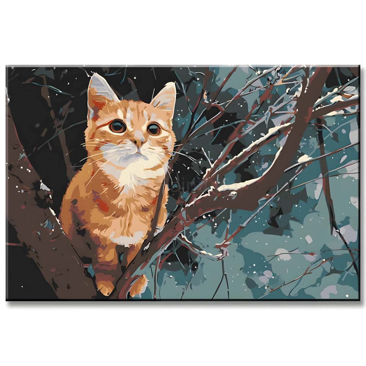 Malen nach Zahlen Kunst Tier orangene Katze klammert am Ast