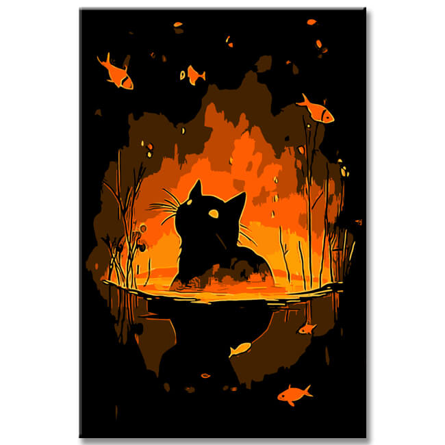 Malen nach Zahlen Kunst Tier Katze und Fische