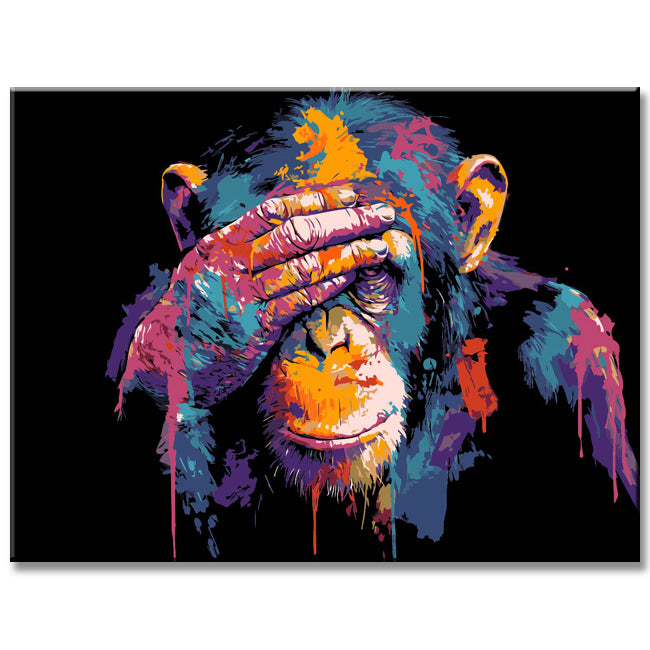 Malen nach Zahlen Bunter Affe hält seine Hand auf dem Kopf