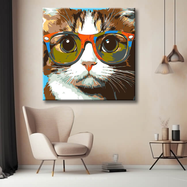 Malen nach Zahlen Kunst Tier Katze mit bunter Brille
