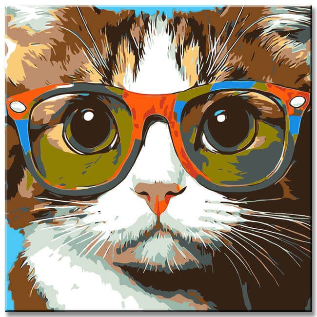 Malen nach Zahlen Kunst Tier Katze mit bunter Brille