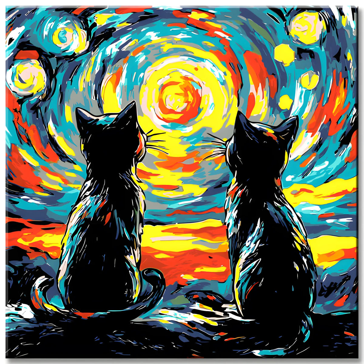 Malen nach Zahlen Zwei Katzen unter Sternenhimmel