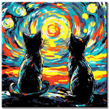 Malen nach Zahlen Zwei Katzen unter bunten Himmel