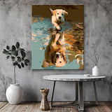 Malen nach Zahlen Kunst Tier kleiner Hundewelpe spiegelt sich in der Pfütze