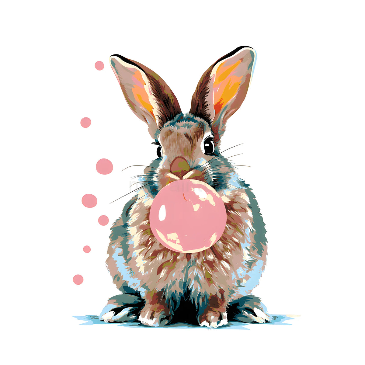 Malen nach Zahlen Kunst Tier Hase macht mit Kaugummi eine Blase