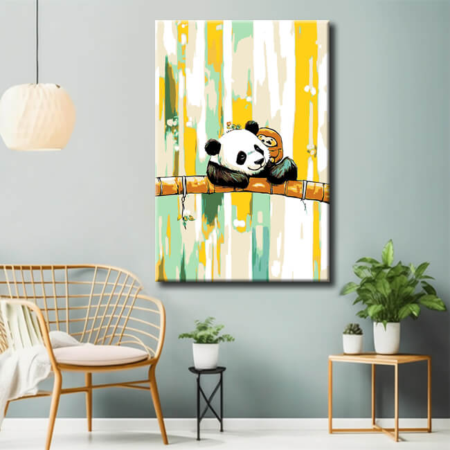 Malen nach Zahlen Kunst Tier Panda auf einem Ast