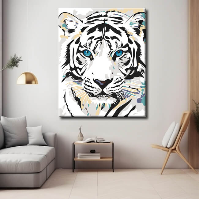 Malen nach Zahlen Tiger schwarz-weiss mit blauen Augen