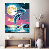 Malen nach Zahlen Kunst Tier Delfin im Vollmond