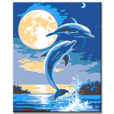 Malen nach Zahlen Kunst Tier Delfin im Vollmond
