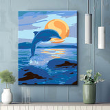 Malen nach Zahlen Kunst Tier Delfin bei Nacht vor Vollmond