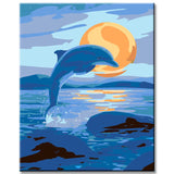 Malen nach Zahlen Kunst Tier Delfin bei Nacht vor Vollmond