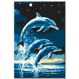 Malen nach Zahlen Kunst Tier Delfin Gruppe bei Nacht