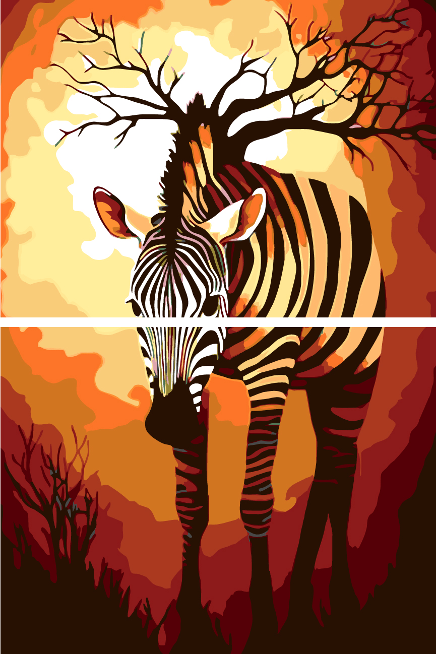 Malen nach Zahlen Grafik Tier Kunst Zebra 2-teilig