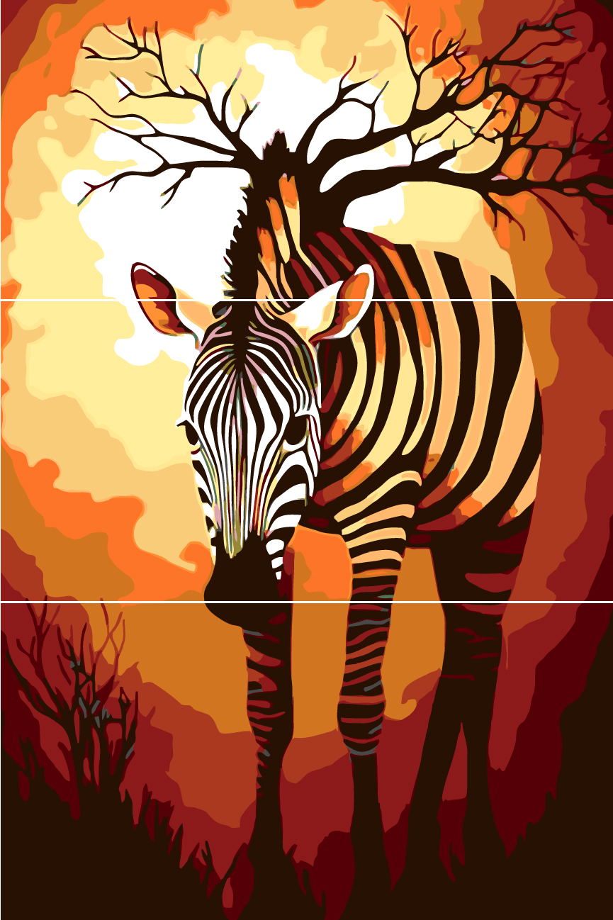 Malen nach Zahlen Grafik Tier Kunst Zebra 3-teilig