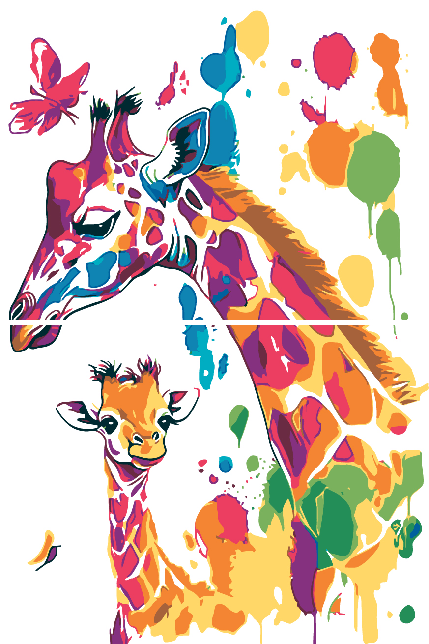 Malen nach Zahlen Aquarell Giraffe Mutter und Kind 2-teilig