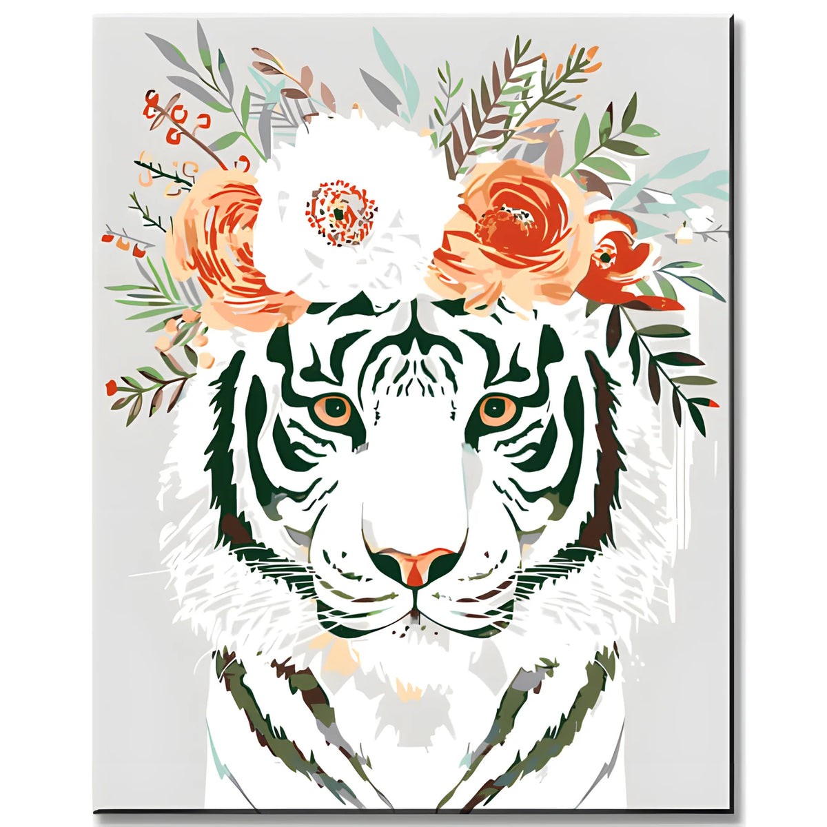 Malen nach Zahlen Weißer Tiger mit Blumenschmuck