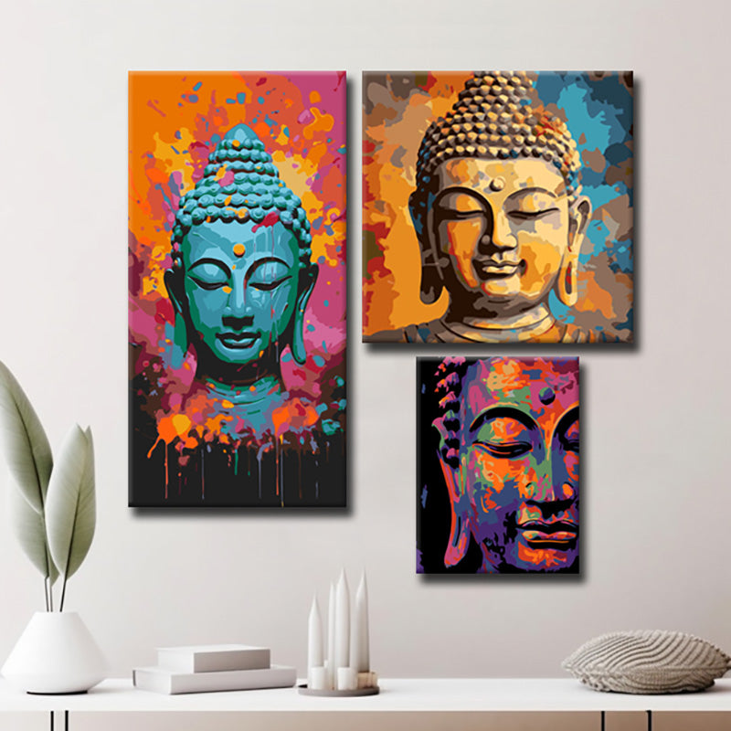 Buddhistische Kunst als Bilderwand  Farbenfrohe und Spirituelle LeinwandBilder - 3-teilig
