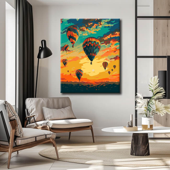 Malen nach Zahlen Ballons am Abendhimmel