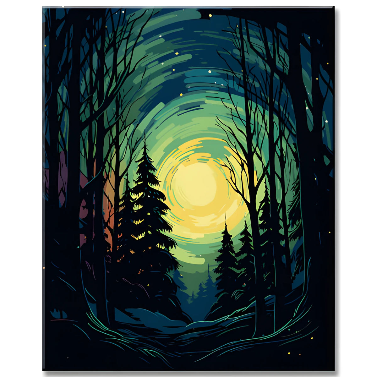 Malen nach Zahlen: Nordlichter im Winterwald