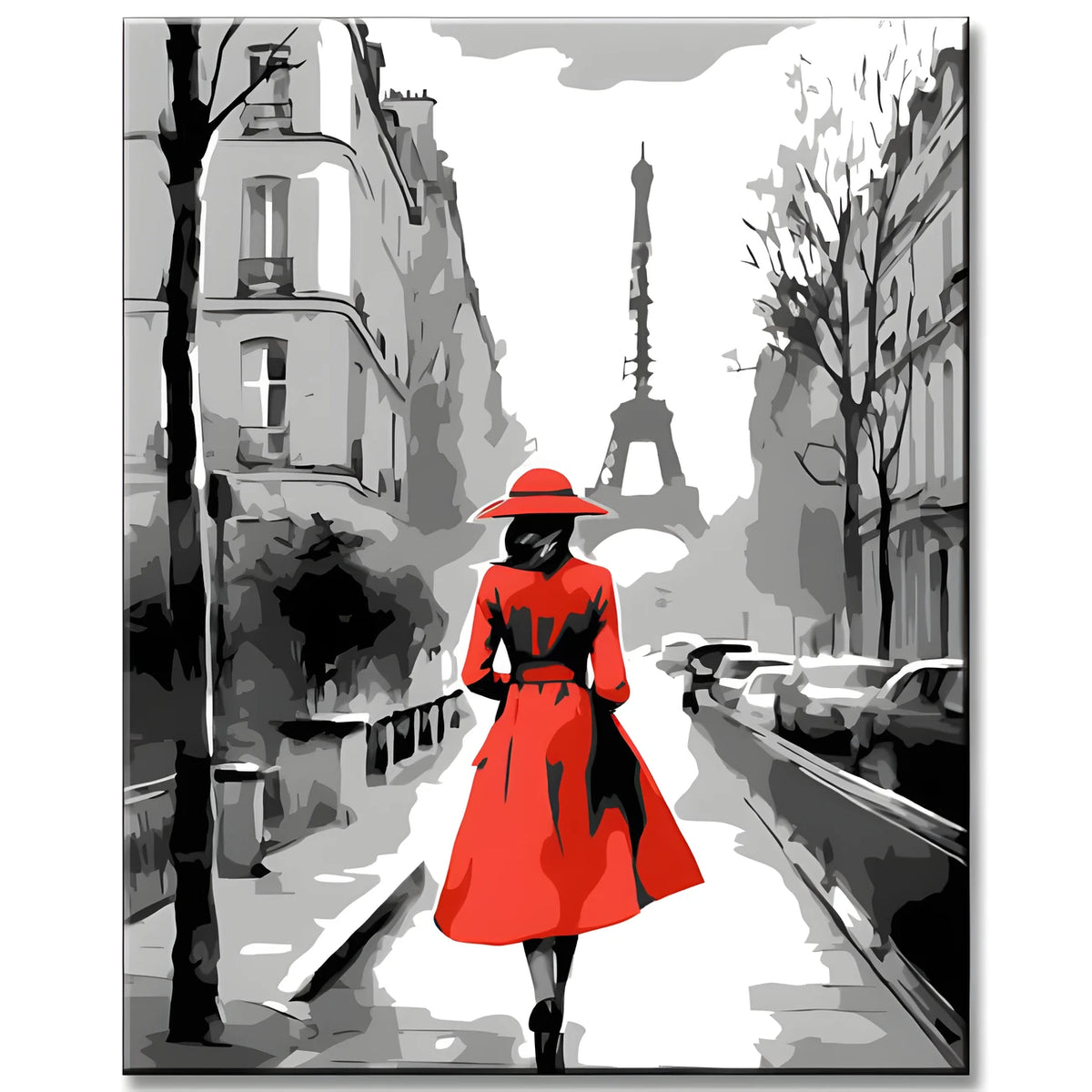 Malen nach Zahlen Paris - Frau mit rotem Kleid