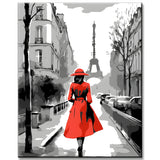 Malen nach Zahlen Paris - Frau mit rotem Kleid