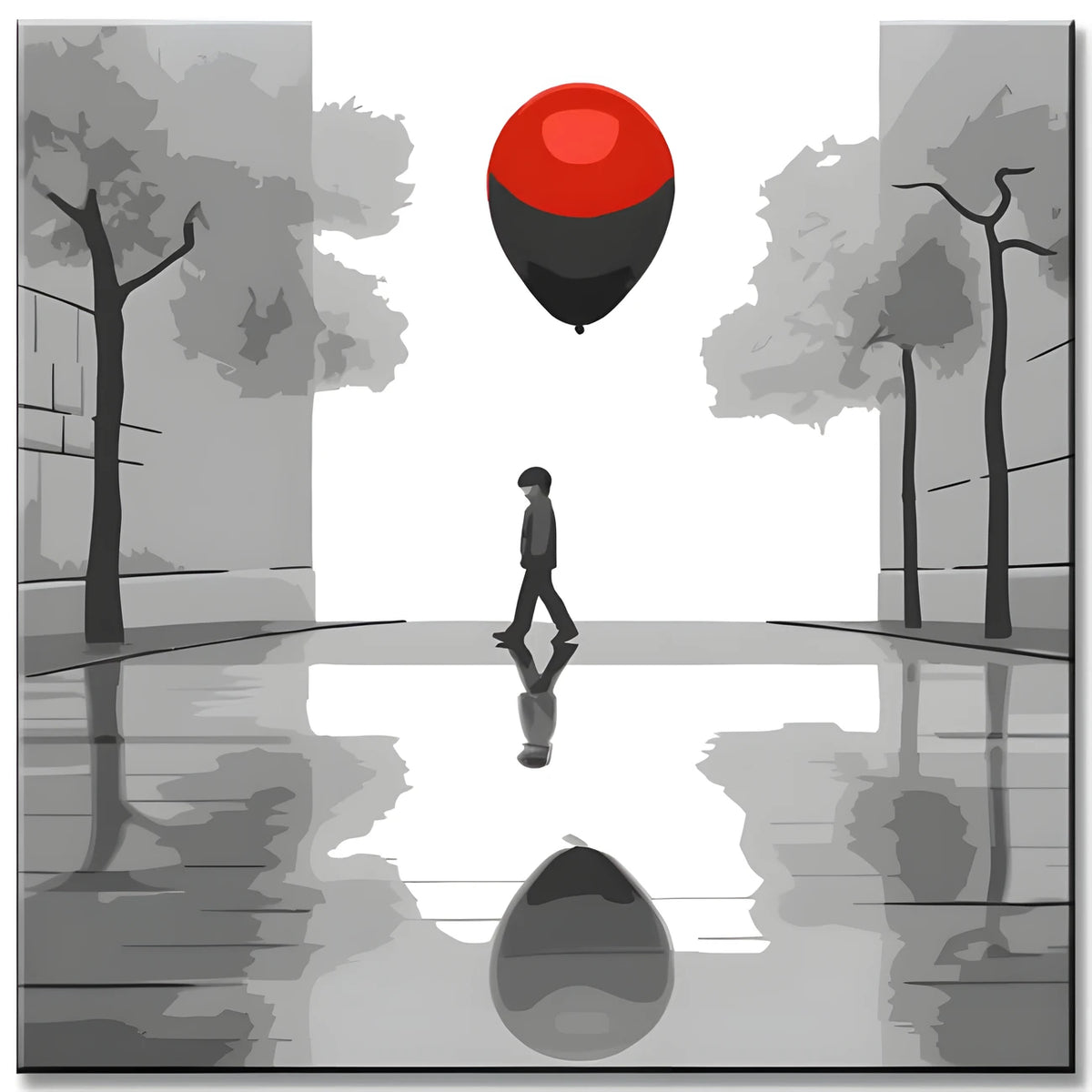 Malen nach Zahlen Schwarz-weiss Roter Ballon
